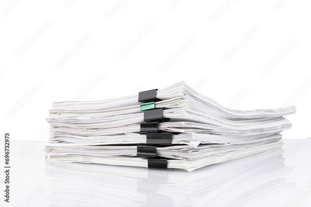 A stack of papers in the office on a white table, Transparent background. PNG. A stack of papers in the office on a white table, Transparent background. PNG.