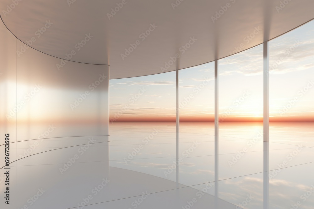 Fototapeta premium An empty room with a beautiful view of the ocean. Perfect for interior design projects or vacation-themed content