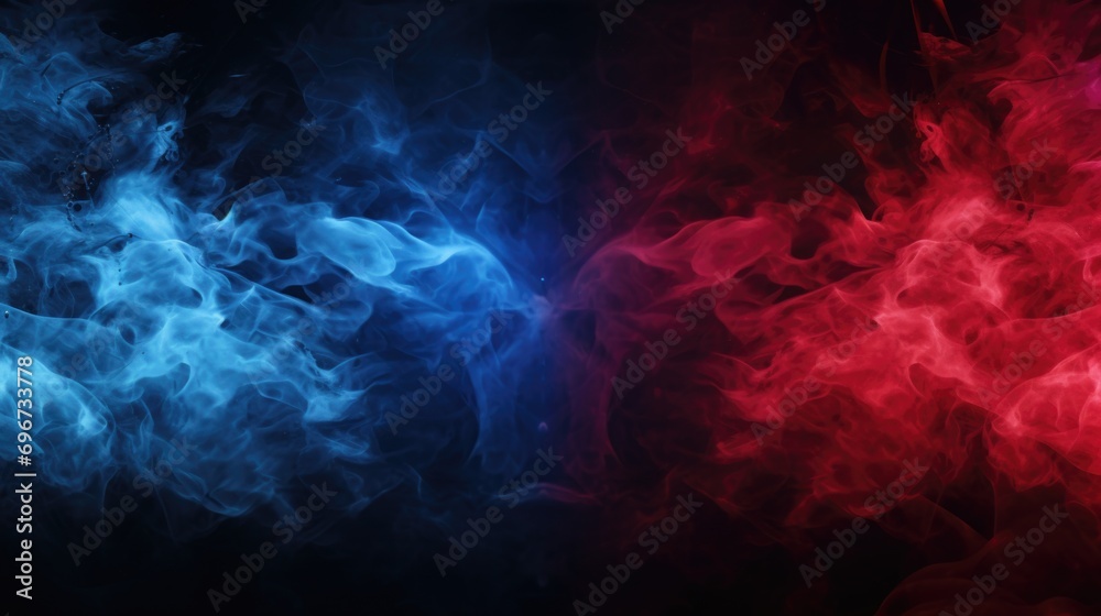 Red and blue smoke forming a couple on a black background. Perfect for adding a touch of color and mystery to your designs
