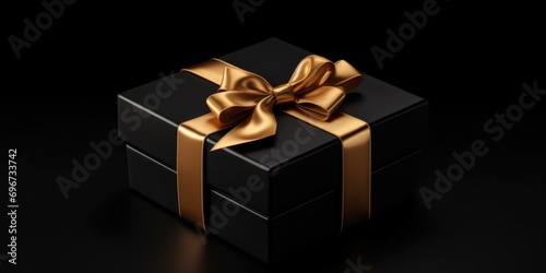 A black gift box with a gold ribbon, perfect for special occasions or celebrations