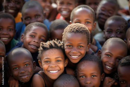 poor African children smiling to the camera