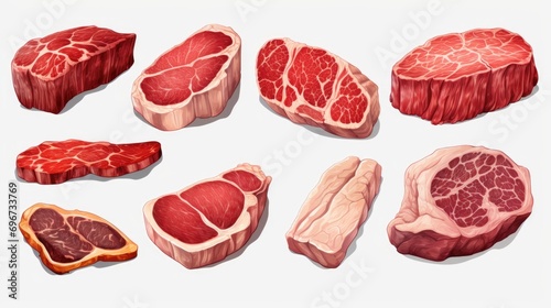 A variety of meats displayed on a table. Suitable for food-related projects