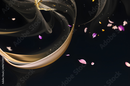 abstract background with petals and ribbons on the wind
