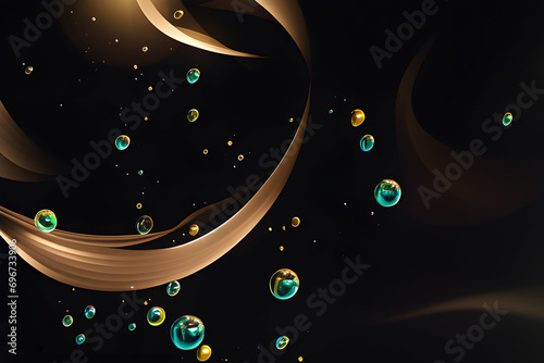abstract background with glowing bubbles and floating ribbon