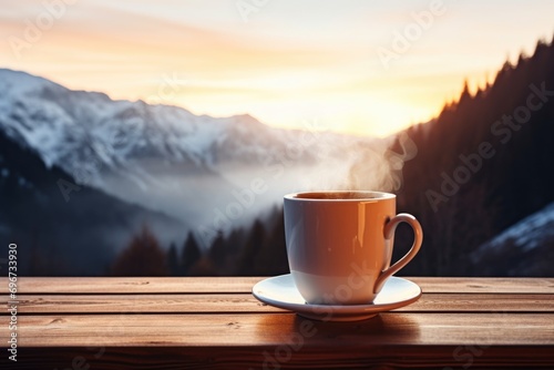 A cup of coffee sitting on top of a wooden table. Perfect for coffee lovers or cafe-related projects