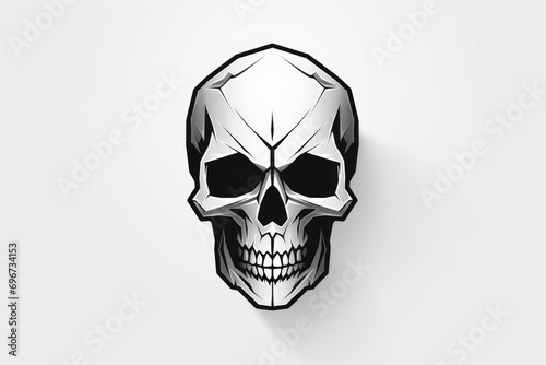 A black and white skull on a white background. Perfect for Halloween-themed projects or for creating a spooky atmosphere