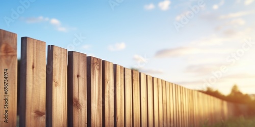 A picture of a wooden fence against a beautiful sky background. Perfect for adding a rustic touch to any project