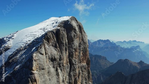 Marmolada Mountain in Italy - Aerial view of the tallest mountain in the Dolomites Itali - Dolomiti Glacier photo