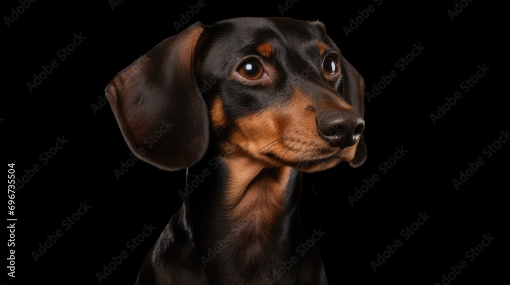 A close-up shot of a dog's face against a black background. Perfect for pet lovers and animal-themed designs