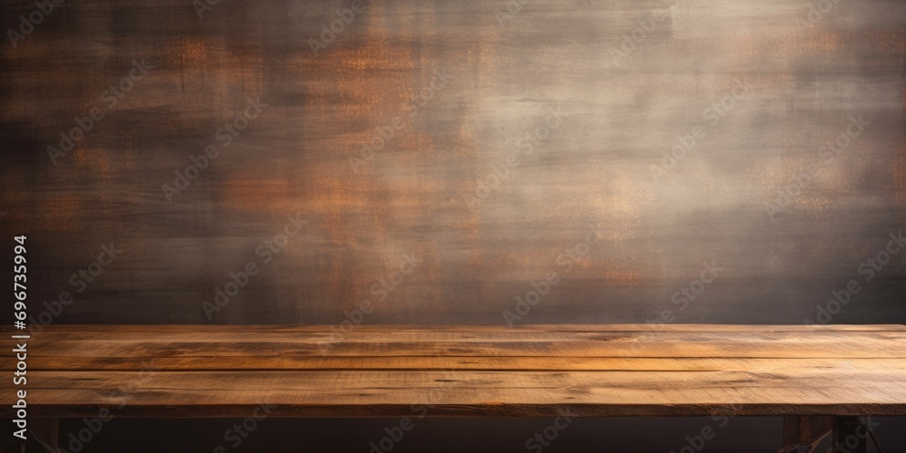 A simple wooden table placed against a dark background. Suitable for various uses A simple wooden table placed against a dark background. Suitable for various uses