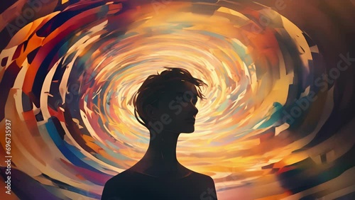 A swirling vortex of emotions and thoughts portraying the complexities of a persons personality. minimal 2d animation Psychology art concept photo