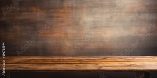 A simple wooden table placed against a dark background. Suitable for various uses