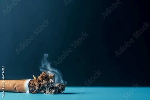 Smoldering ciggy table. Popularized and unwholesome addiction smoking. Generate AI