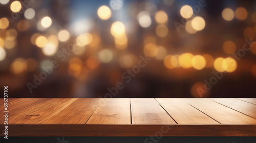 Empty Wooden Table in Front of Window with Bokeh Street