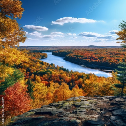 Autumn leaves. Bright colors of autumn leaves in the forest. Forest panorama