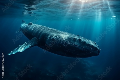 Underwater sea whale creature. Aquatic wildlife maritime animal habitat. Generate ai