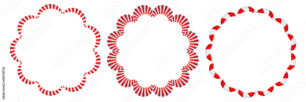 Obraz premium Christmas Candy Cane Frame. Striped ribbon circle sticker.