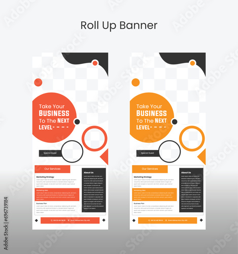 Take your business to the next level roll up banner design, creative roll up banner design vector, business marketing roll up template 