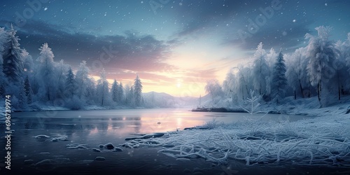 Beautiful Magical Winter Solstice Scene Background created with Generative AI Technology