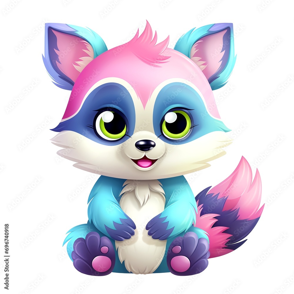 Cute rainbow raccoon. Clipart is a great choice for creating cards, invitations, party supplies and decorations. AI generated.