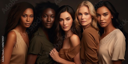 A diverse group of beautiful women with natural beauty and glowing smooth skin
