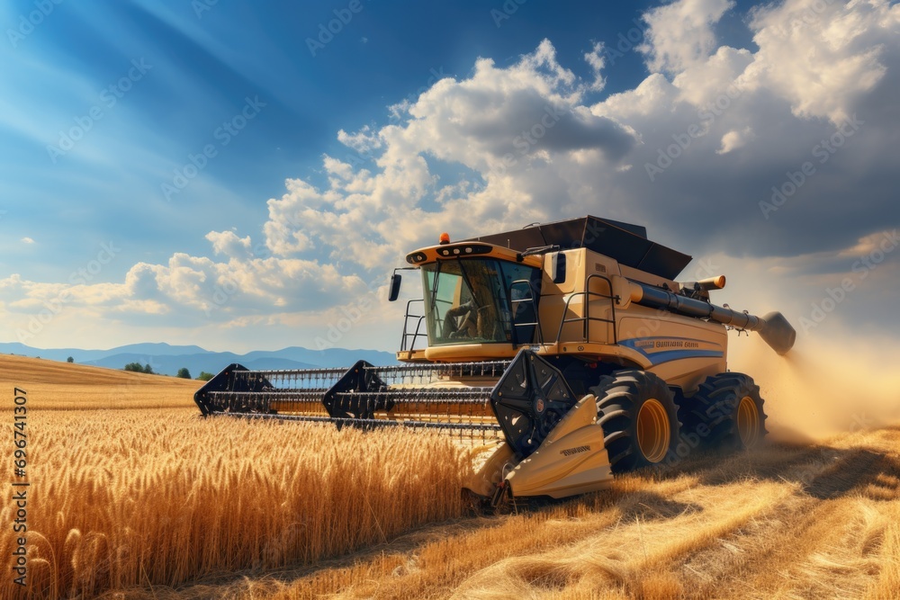 Naklejka premium Tractor during the harvest, Generate with Ai
