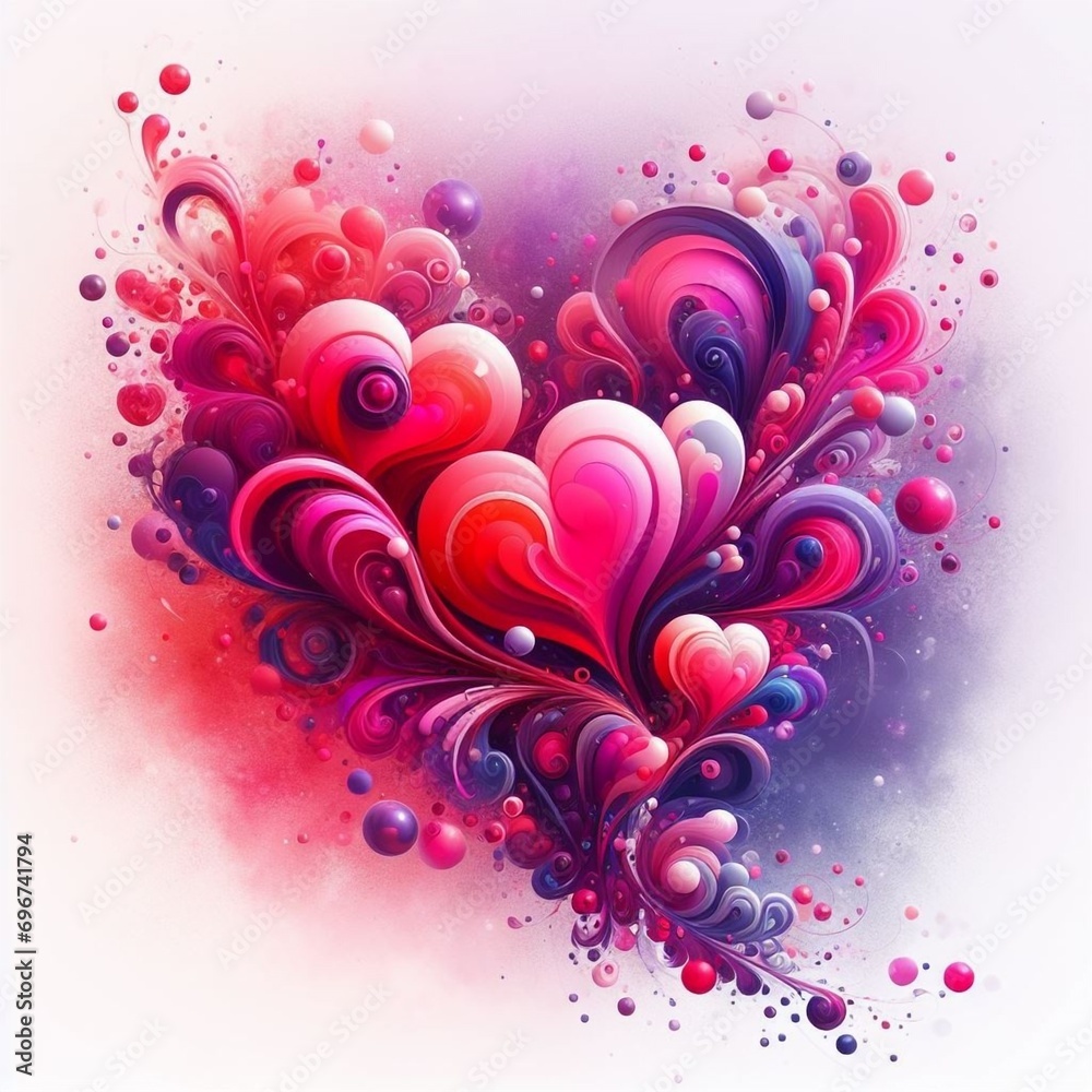 Heart shape illustration from hearts, pink, purple, red colors. 