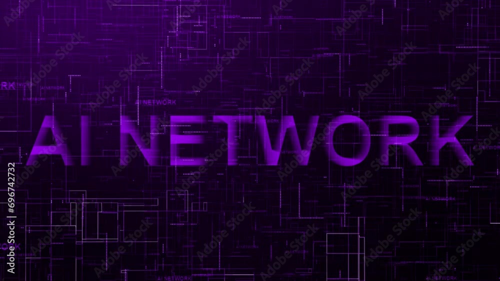 AI network text technology data line animation purple AI network text technology data line animation purple
