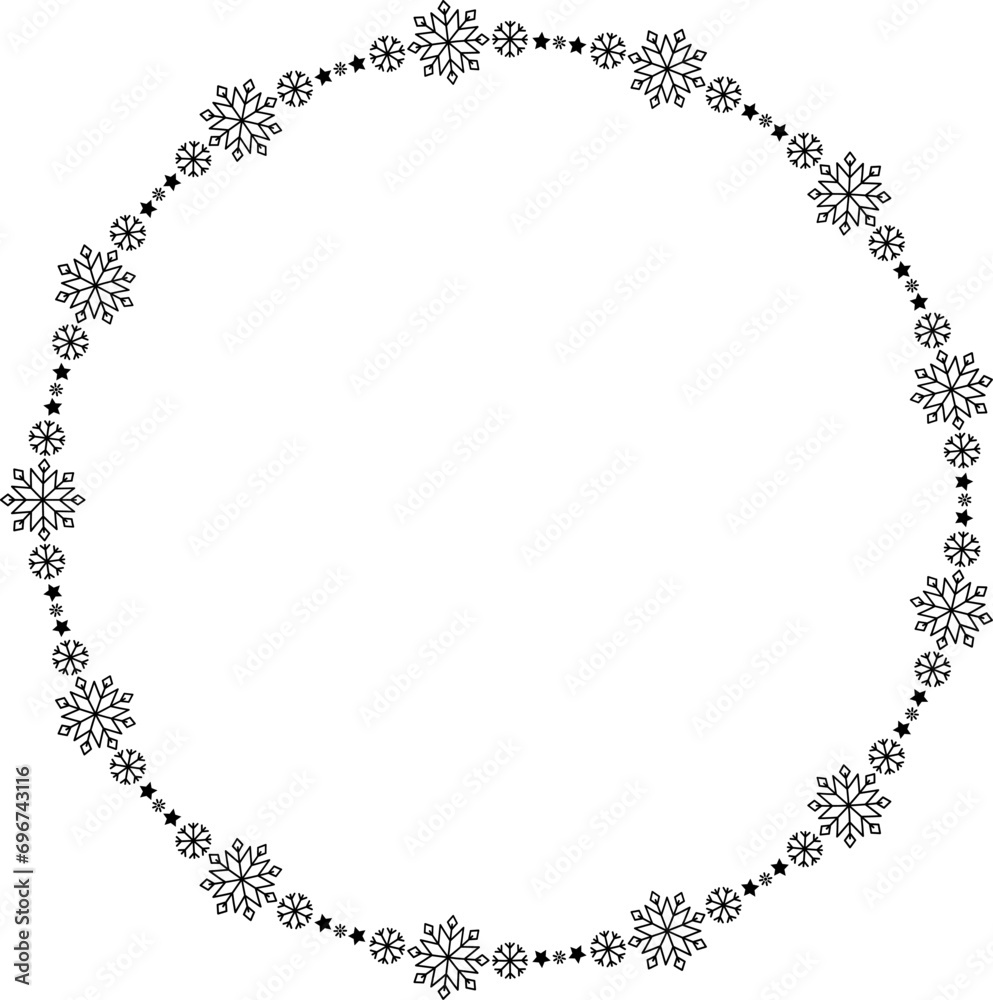 Snowflake circle frame. Winter snowflake round border. Snowflake circle frame. Winter snowflake round border.