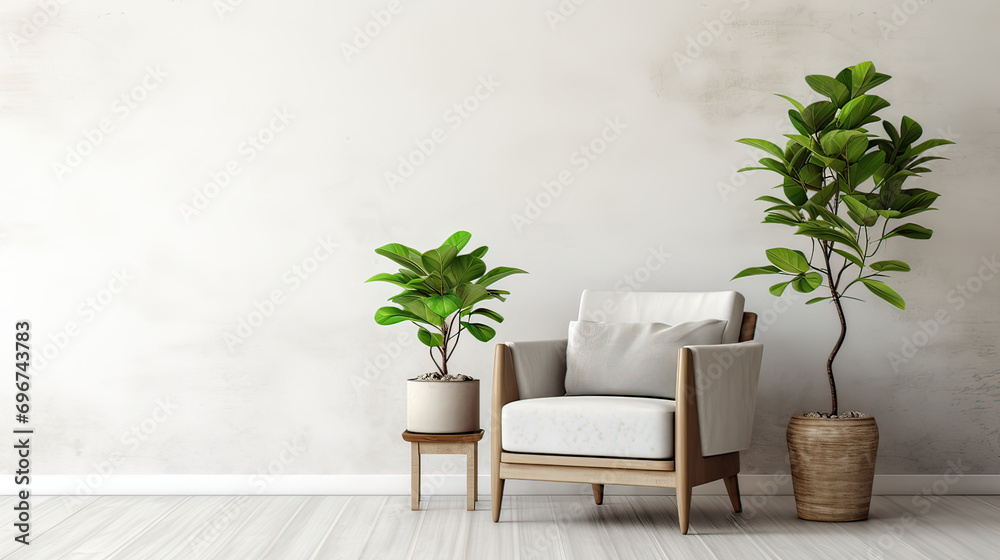 Empty wall mockup in minimalist furniture
