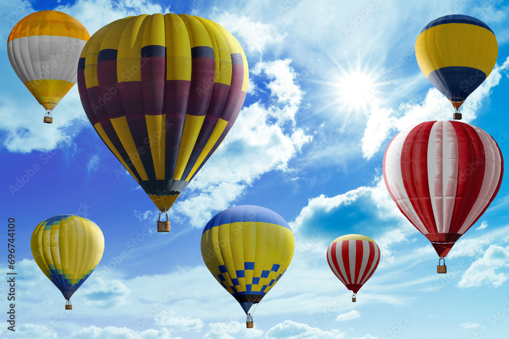 Fototapeta premium Many bright hot air balloons flying in sky
