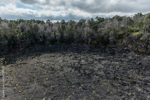 Scenic aerial Luamanu Crater Vista at the Volcanoes National Park on the Big Island of Hawaii photo