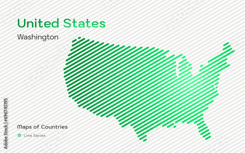 Abstract Map of USA in a Line Pattern with a Capital of Washington. American Set.