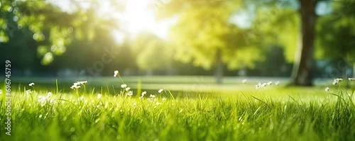 Panel kuchenny z motywem Morning dew on meadow. Picturesque scene unfolds in early hours of day sun casts golden glow over lush green meadow. Nature awakens and grass sparkles with morning dew glistening