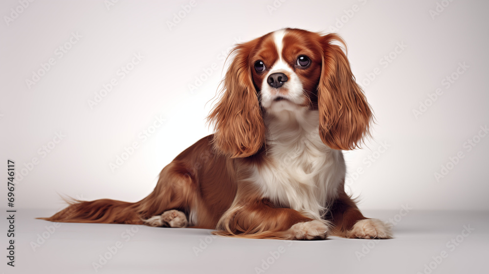 A full body shot of a Cavalier King Charles Spanie dog