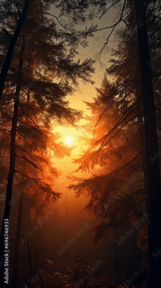 Sunrise over the treetops. Forest at sunrise Sunrise over the treetops. Forest at sunrise