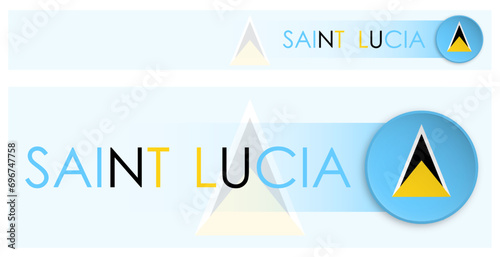 SAINT LUCIA flag horizontal web banner in modern neomorphism style. Webpage ST LUCIA country header button for mobile application or internet site. Vector