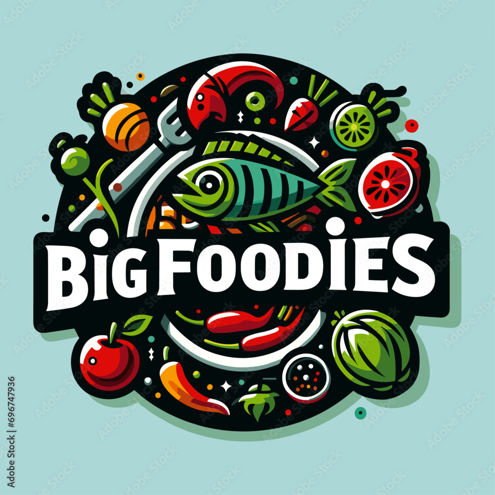 Food, restaurant, cooking or similar logos include fish, vegetables, fruit on a plate, in vector format Food, restaurant, cooking or similar logos include fish, vegetables, fruit on a plate, in vector format