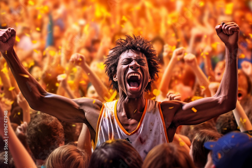 A basketball player scoring a buzzer-beater shot