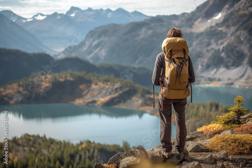 A hiker pausing to appreciate a scenic vista photo
