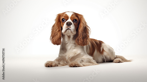 A full body shot of a Cavalier King Charles Spanie dog