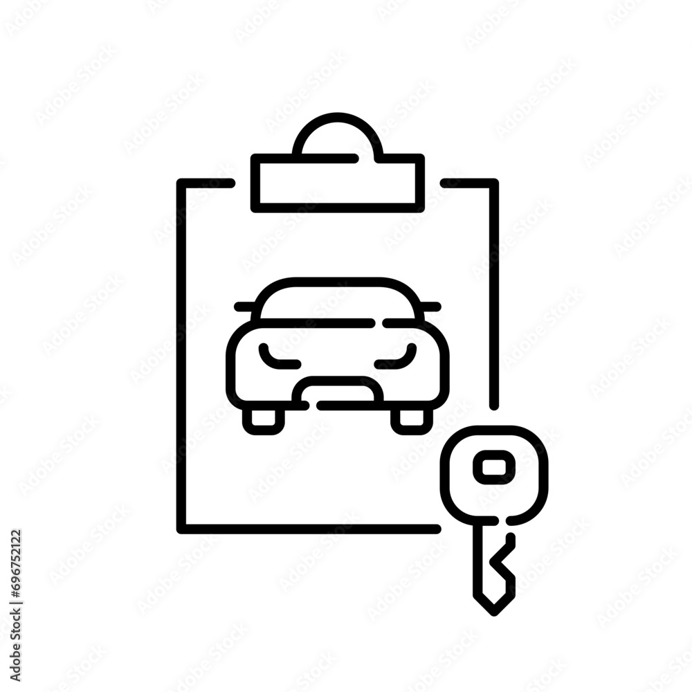 Car rental agreement. Car and key, clipboard. Pixel perfect, editable stroke icon Car rental agreement. Car and key, clipboard. Pixel perfect, editable stroke icon
