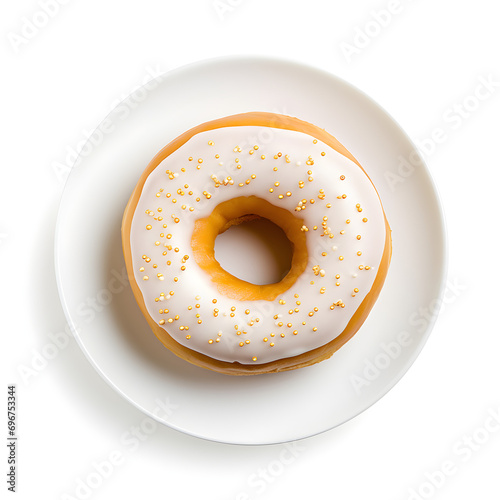 White donut with sugar flakes, cream donut, milk donut, vanilla donut, sweet dessert, donut and cream, donut, sugar , donut on white dish,  donuts on white plate , yummy donut