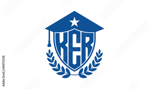 KER three letter iconic academic logo design vector template. monogram, abstract, school, college, university, graduation cap symbol logo, shield, model, institute, educational, coaching canter, tech	
