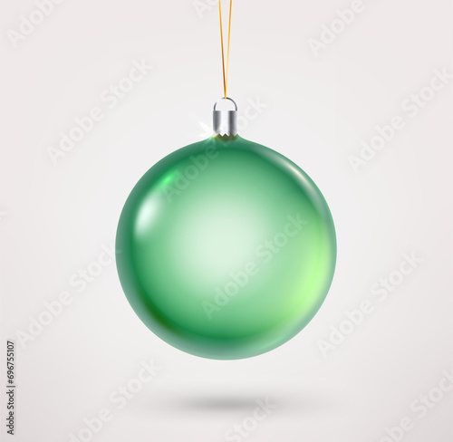 Classic christmas bauble on rope. 3d vector illustration