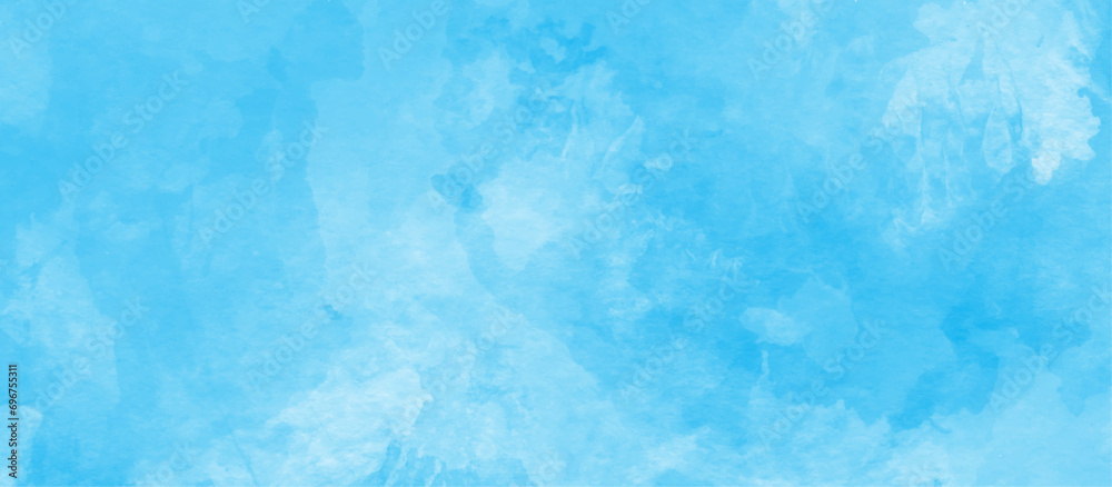 Abstract pastel color watercolor painting soft textured on wet white paper, soft blue watercolor splash stroke texture, Vivid blue watercolor paint with splashes, sky clouds with watercolor on blue.	 - obrazy, fototapety, plakaty 