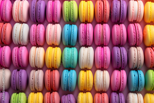 Colorful macarons arranged in a pattern