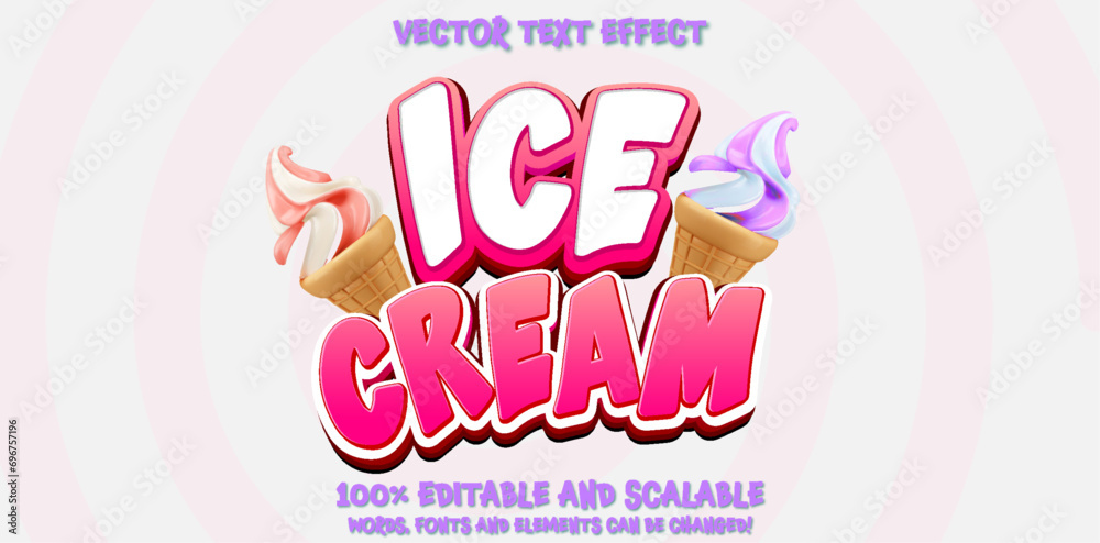 Editable text effect Ice Cream logo 3d Cartoon Cute template style premium vector Editable text effect Ice Cream logo 3d Cartoon Cute template style premium vector