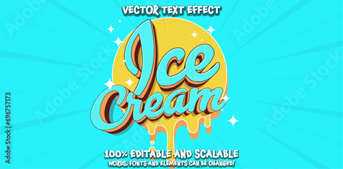 Editable text effect - Ice Cream 3d Traditional Cartoon template style premium vector