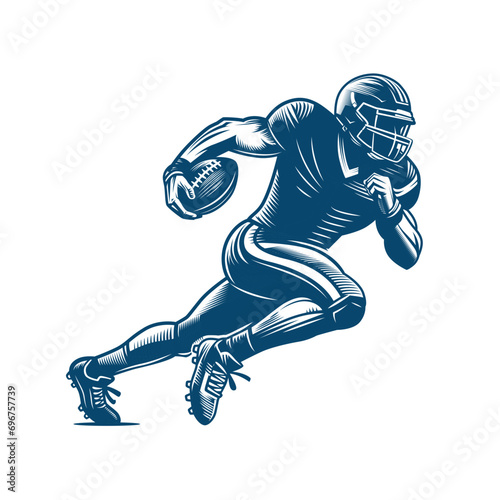 American football player. Vector illustration. In hand drawn style, linocut like 